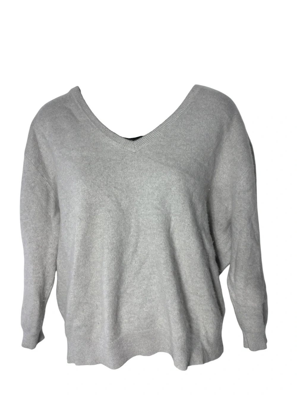 J crew women’s medium 100% cashmere v neck relaxed sweater gray capsule minimal